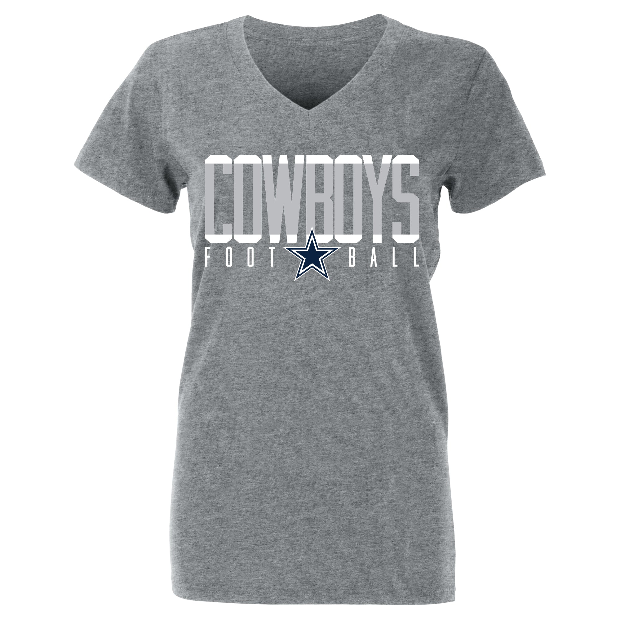Playera Gris Dallas Cowboys Mujer Cuello V  Logo Football