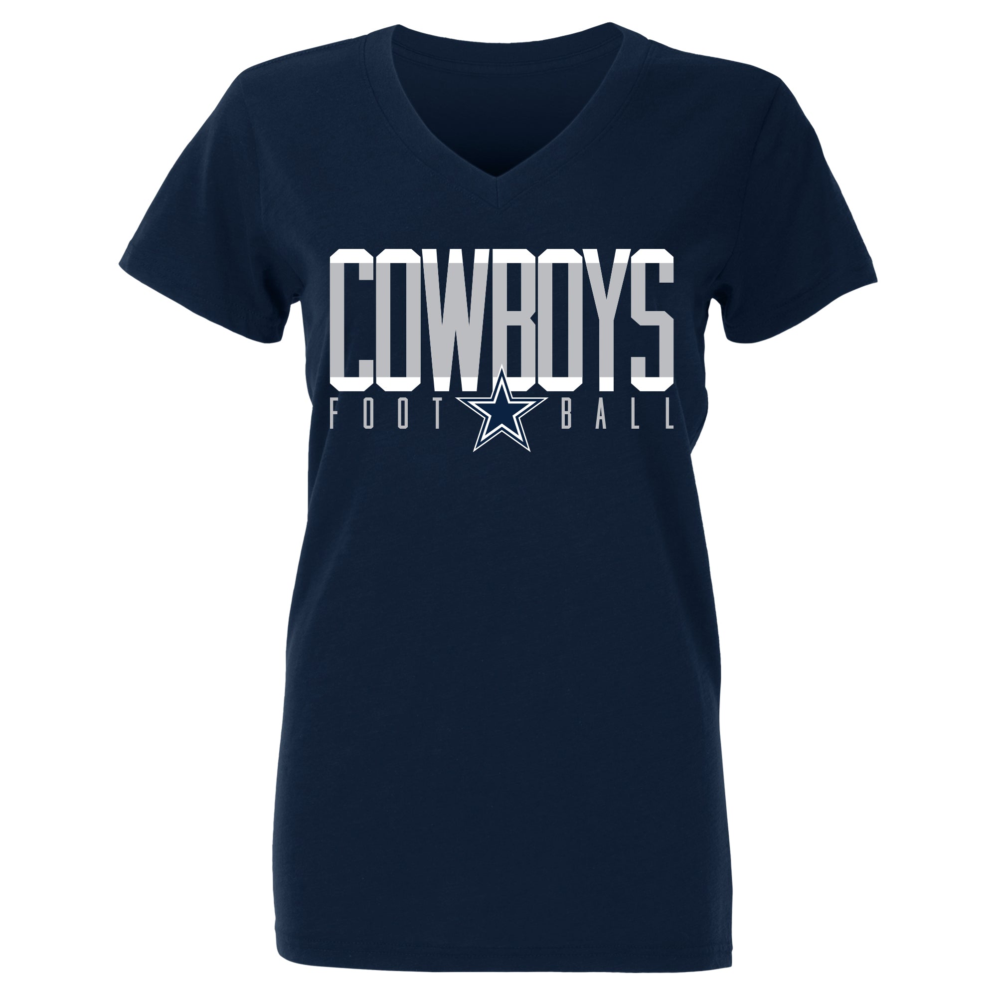Playera Azul Dallas Cowboys Mujer Cuello V  Logo Football