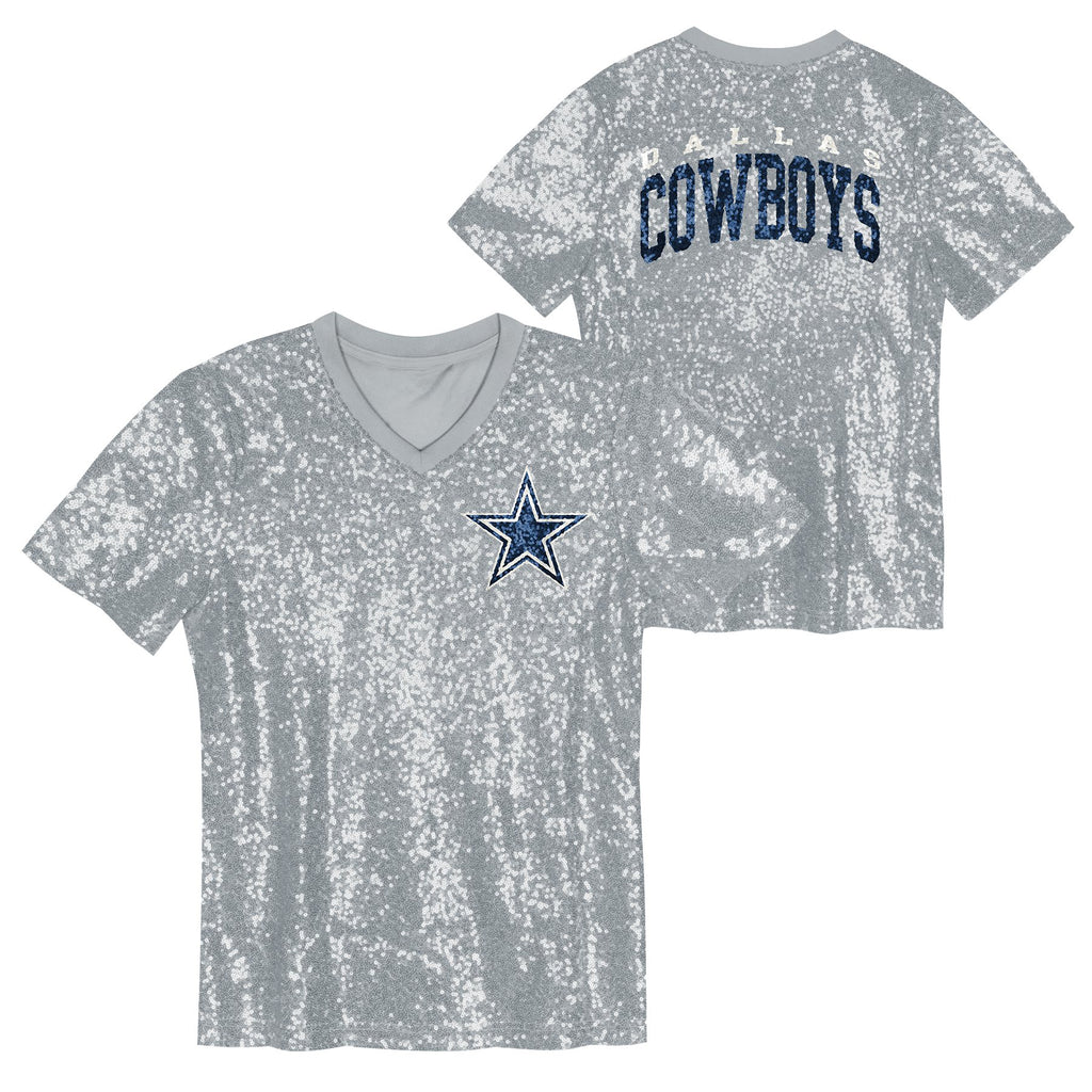 Playera Dallas Cowboys Mujer Sequin V-Neck Brillante Plateado