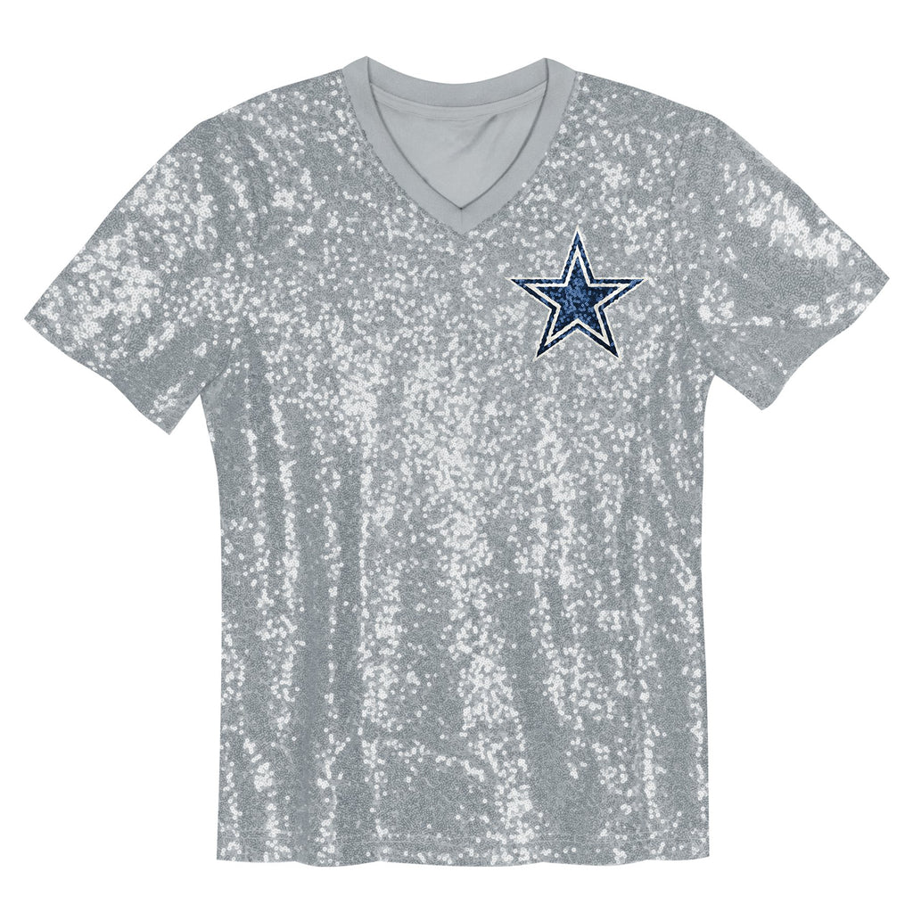 Playera Dallas Cowboys Mujer Sequin V-Neck Brillante Plateado