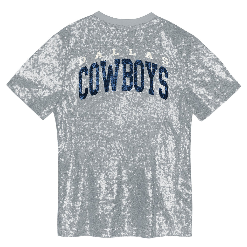 Playera Dallas Cowboys Mujer Sequin V-Neck Brillante Plateado