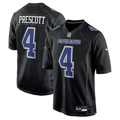 Camiseta de juego de moda de los Dallas Cowboys de Nike Dak Prescott en color negro carbono para hombre