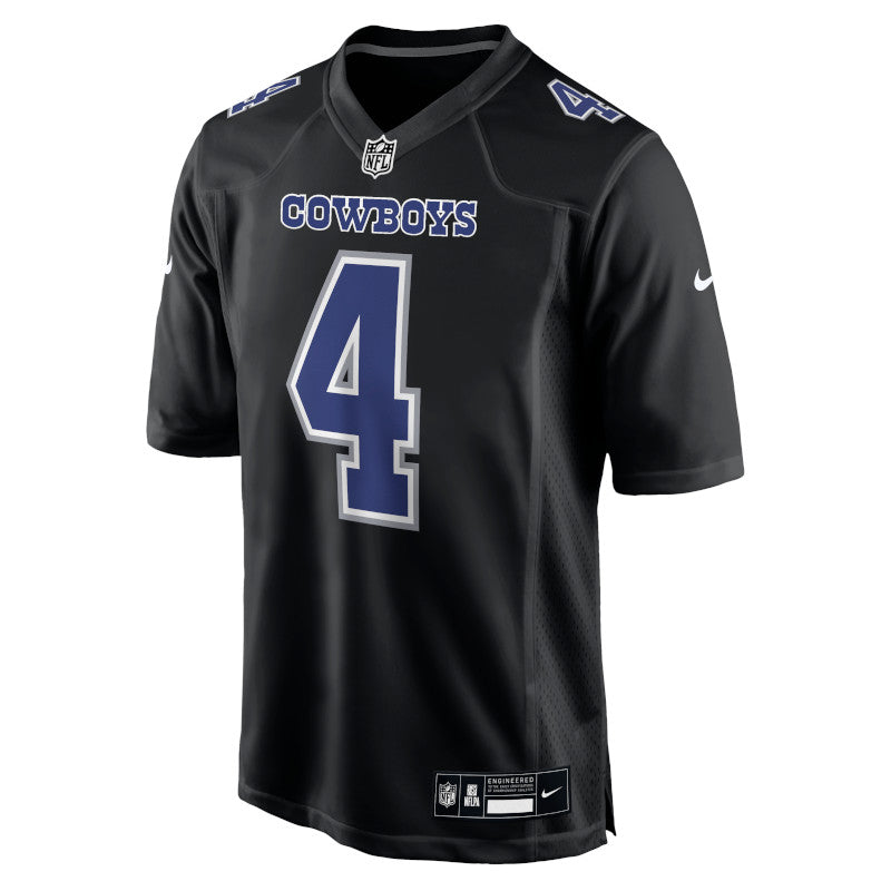 Camiseta de juego de moda de los Dallas Cowboys de Nike Dak Prescott en color negro carbono para hombre