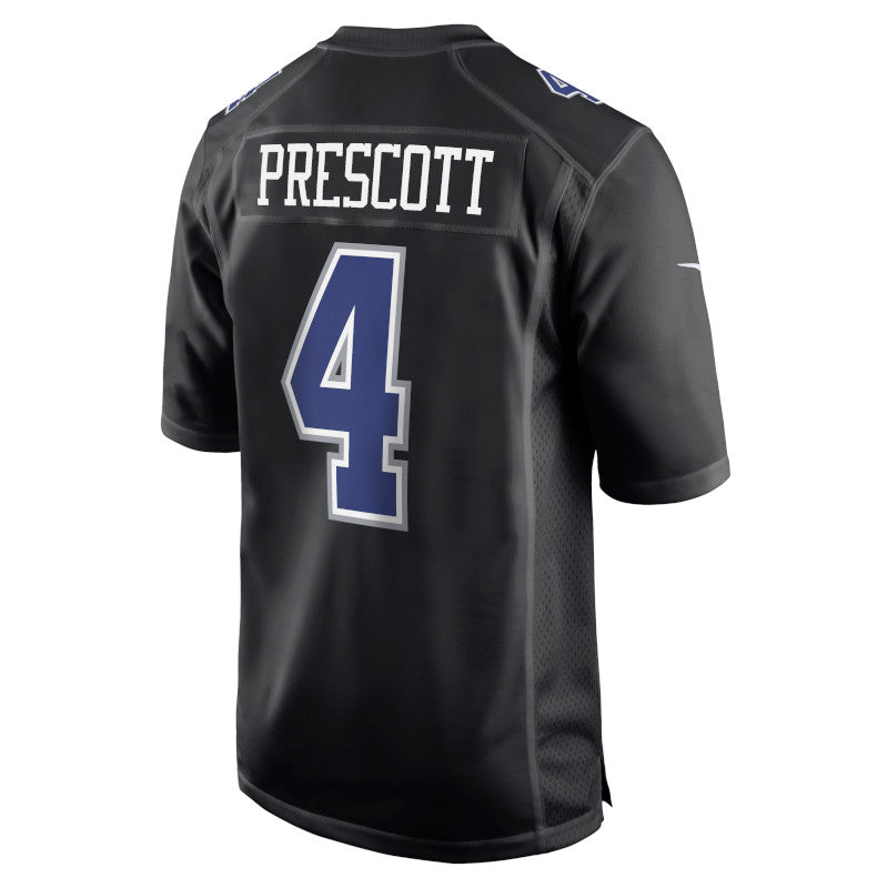 Camiseta de juego de moda de los Dallas Cowboys de Nike Dak Prescott en color negro carbono para hombre